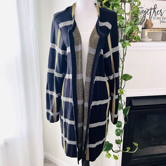 Cato Est 1948 Black & Yellow Striped Stretchy Cozy Cardigan Sweater Plus 26/28W - Picture 1 of 9